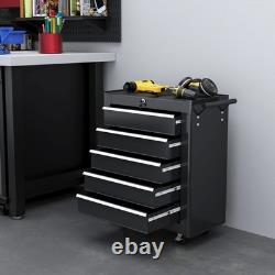 5-Drawer Tool Chest Lockable Steel Storage Cabinet with Wheels Black