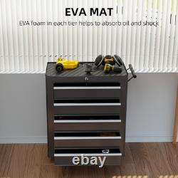 5-Drawer Tool Chest Lockable Steel Storage Cabinet with Wheels Black