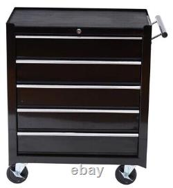 5-Drawer Tool Chest Steel Lockable Tool Storage Cabinet with Wheels & 2 Keys Black