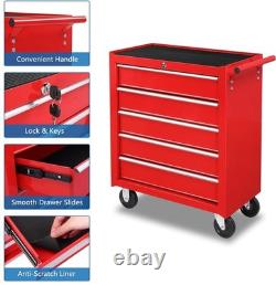 5 Drawers Roller Red Tool Cabinet Storage Chest Box Suit ForGarage Workshop UK