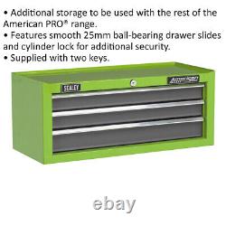 605 x 260 x 250mm GREEN 3 Drawer MID-BOX Tool Chest Lockable Storage Cabinet