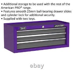 605 x 260 x 250mm PURPLE 3 Drawer MID-BOX Tool Chest Lockable Storage Cabinet