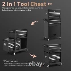 6 Drawer Black Detachable Tool Storage Cabinet Heavy Duty Roller 4 Hooks Wheels