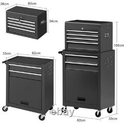 6 Drawer Black Detachable Tool Storage Cabinet Heavy Duty Roller 4 Hooks Wheels