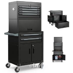 6-Drawer Rolling Tool Chest 3-in-1 Heavy-Duty Tool Storage Cabinet Black