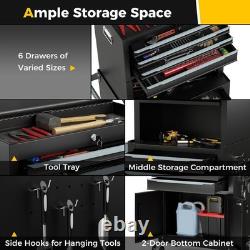 6-Drawer Rolling Tool Chest 3-in-1 Heavy-Duty Tool Storage Cabinet Black