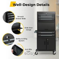 6-Drawer Rolling Tool Chest 3-in-1 Heavy-Duty Tool Storage Cabinet Black
