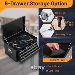 6 Drawer Steel Tool Box Cabinet with Lock 220L Black Heavy Duty Storage Chest