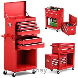 6 Drawer Tool Cabinet with Lockable Storage Chest Rolling Garage Organizer Red