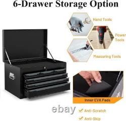 6 Drawer Tool Storage Cabinet Metal Locking Chest Black Steel Garage Workshop