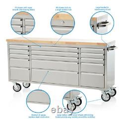 72 15 Drawer Stainless Steel Work Bench Tool Box Chest Cabinet + Free Tool Foam