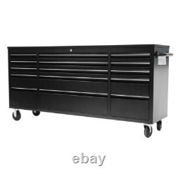 72 Black Powder Coated 15 Drawer Work Bench Tool Box Chest Cabinet