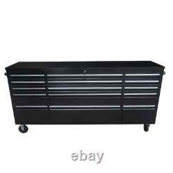 72 Black Powder Coated 15 Drawer Work Bench Tool Box Chest Cabinet