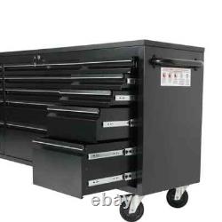 72 Black Powder Coated 15 Drawer Work Bench Tool Box Chest Cabinet