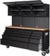 72 Black Steel 15 Drawer Tool Chest With Wooden Top, 3 Cabinets