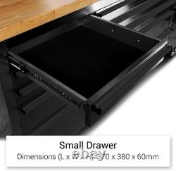 72 Black Steel 15 Drawer Tool Chest with Wooden Top, 3 Cabinets