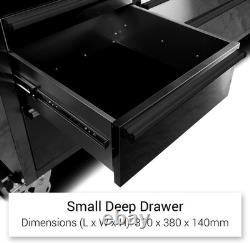 72 Black Steel 15 Drawer Tool Chest with Wooden Top, 3 Cabinets