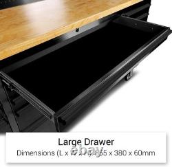 72 Black Steel 15 Drawer Tool Chest with Wooden Top, 3 Cabinets