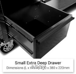 72 Black Steel 15 Drawer Tool Chest with Wooden Top, 3 Cabinets