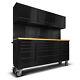 72 Black Steel 15 Drawer Tool Chest With Wooden Top, 3 Cabinets & Peg Board