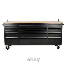 72 INCH BLACK WALNUT TOP TOOL BOX CHEST CABINET STATION With 15 DRAWERS ON WHEELS