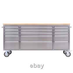 72 Inch 15 Drawer Stainless Steel Wheeled Tool Cabinet