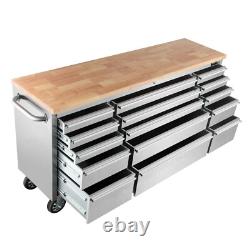 72 Inch Tool Box Chest Garage Cabinet Stainless Steel Silver Work Bench