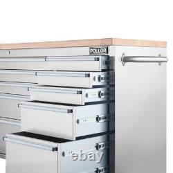 72 Inch Tool Box Chest Garage Cabinet Stainless Steel Silver Work Bench