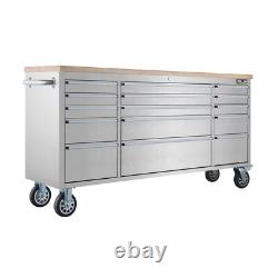 72 Inch Tool Box Chest Garage Cabinet Stainless Steel Silver Work Bench