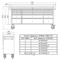 72 Inch Tool Box Chest Garage Cabinet Stainless Steel Silver Work Bench