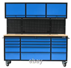 72? Large Steel Tool Chest Garage Box With Upper Cabinets 15 Drawers Mechanic's
