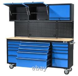72? Large Steel Tool Chest Garage Box With Upper Cabinets 15 Drawers Mechanic's