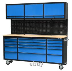 72? Large Steel Tool Chest Garage Box With Upper Cabinets 15 Drawers Mechanic's