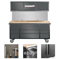 72 Mobile Tool Chest Cupboard with 15 Drawers 3 Cabinets Peg Board Workbench