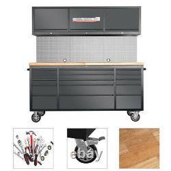 72 Mobile Tool Chest Cupboard with 15 Drawers 3 Cabinets Peg Board Workbench