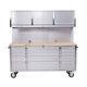 72 Stainless Steel 15 Drawer Tool Chest, Wooden Top, 3 Cabinets & Peg Board