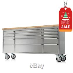 72 Stainless Steel 15 Drawer Work Bench Tool Box Chest Cabinet
