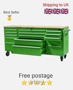 72 Steel Painted Tool Chest Garage Cabinet Work Bench 15 Drawer Lockable