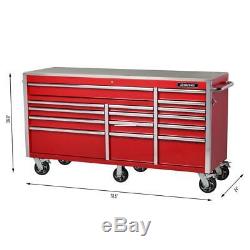 72 in. 15 Drawer Storage Mobile Stainless Steel Top Tool Chest Cabinet Workbench