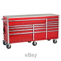 72 in. 15 Drawer Storage Mobile Stainless Steel Top Tool Chest Cabinet Workbench