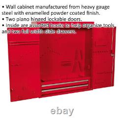 750 x 225 x 890 Wall Mounted 2 Drawer Tool Cabinet RED Lockable Storage Unit