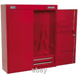 750 x 225 x 890 Wall Mounted 2 Drawer Tool Cabinet RED Lockable Storage Unit