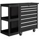 7 Drawer Lockable Tool Chest On Wheels Side Shelf Steel Tool Cabinet 120kg Black