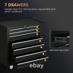 7-Drawer Tool Box on Wheels, Lockable Tool Cabinet with EVA Pat & Ball Bearing