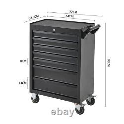 7 Drawer Tool Cabinet Cart Workshop Trolley on Wheels Lockable Roll Cab Black