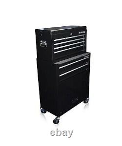 8 Drawer Black Gloss Pro Tool Chest Box Cabinet With Ball Bearing Drawers