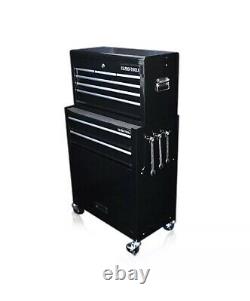 8 Drawer Black Gloss Pro Tool Chest Box Cabinet With Ball Bearing Drawers