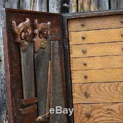 Antique Carpenters' Tool Chest Bank of Drawers Oak Woodwork Cabinet Hand Made