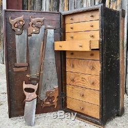 Antique Carpenters' Tool Chest Bank of Drawers Oak Woodwork Cabinet Hand Made