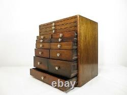 Antique DENTAL CABINET TRAVEL CASE Wood Tool Box 14 DRAWER APOTHECARY Doctor Bag